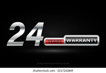 24 years warranty silver logo isolated on black background, vector design for product warranty, guarantee, service, corporate, and your business.