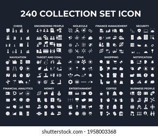 240 modern thin line icons. High quality pictograms. Linear icons set of Coffee, Engineering People, Entertainment, etc symbol template for graphic and web design collection logo vector