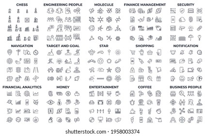 240 modern thin line icons. High quality pictograms. Linear icons set of Coffee, Engineering People, Entertainment, etc symbol template for graphic and web design collection logo vector