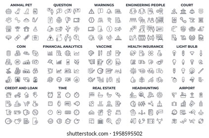 240 modern thin line icons. High quality pictograms. Linear icons set of Financial Analytics, Headhunting, Health insurance, etc symbol template for graphic and web design collection logo vector