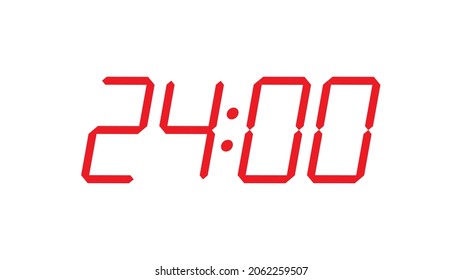 24:00 o'clock , twelve am - pm  Editable digital clock closeup display vector eps 10