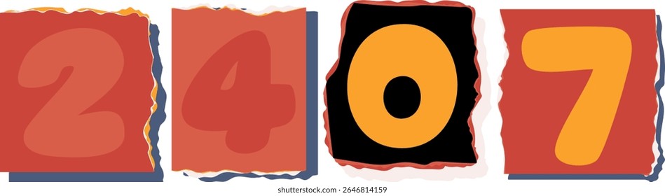 2407 Retro torn paper number Design art