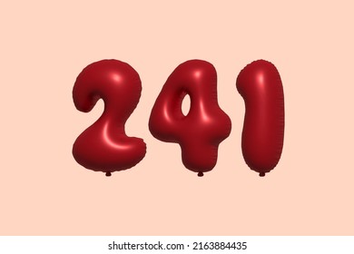 241 3d number balloon made of realistic metallic air balloon 3d rendering. 3D Red helium balloons for sale decoration Party Birthday, Celebrate anniversary, Wedding Holiday. Vector illustration