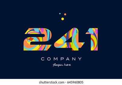 241 number digit numeral logo. colored colorful rainbow acrylic modern creative vector icon design template.