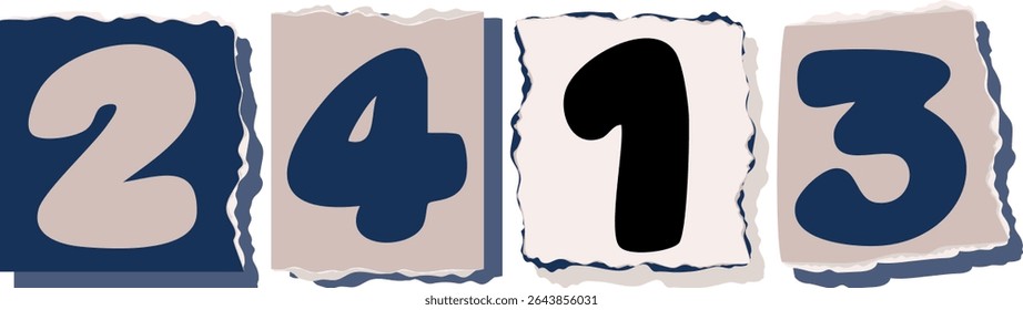 2413 Retro torn paper number Design art
