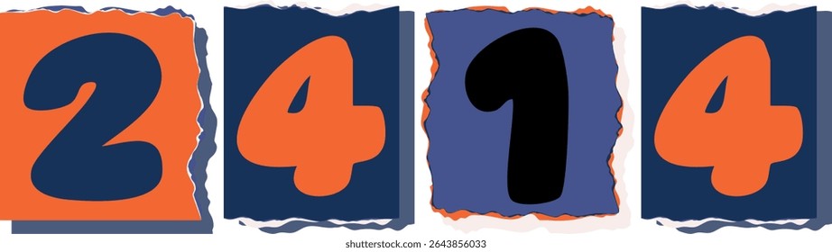 2414 Retro torn paper number Design art