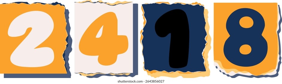2418 Retro torn paper number Design art