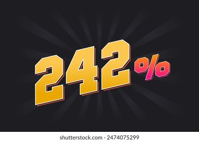 242% Anuncio de descuento con fondo oscuro y texto amarillo. 242 por ciento de diseño promocional de ventas.