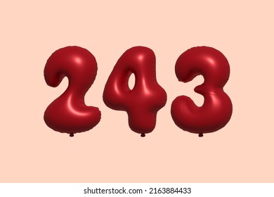 243 3d number balloon made of realistic metallic air balloon 3d rendering. 3D Red helium balloons for sale decoration Party Birthday, Celebrate anniversary, Wedding Holiday. Vector illustration