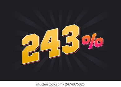 243% discount banner with dark background and yellow text. 243 percent sales promotional design.