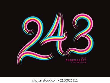 243 number design vector, graphic t shirt, 243 years anniversary celebration logotype colorful line, 243th birthday logo, Banner template, logo number elements for invitation card, poster, t-shirt.