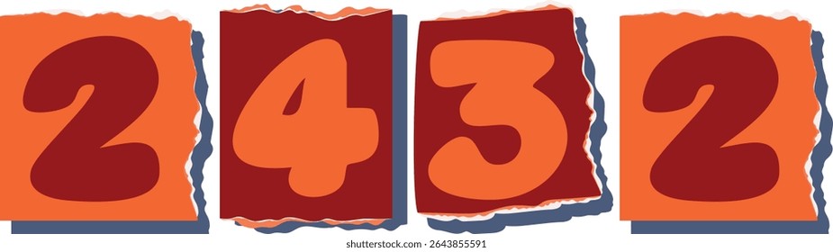 2432 Retro torn paper number Design art