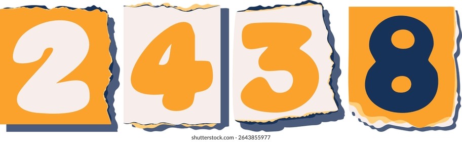 2438 Retro torn paper number Design art