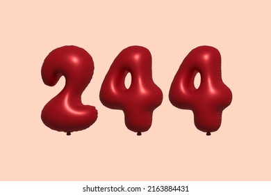 244 3d number balloon made of realistic metallic air balloon 3d rendering. 3D Red helium balloons for sale decoration Party Birthday, Celebrate anniversary, Wedding Holiday. Vector illustration