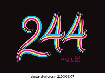 244 number design vector, graphic t shirt, 244 years anniversary celebration logotype colorful line, 244th birthday logo, Banner template, logo number elements for invitation card, poster, t-shirt.