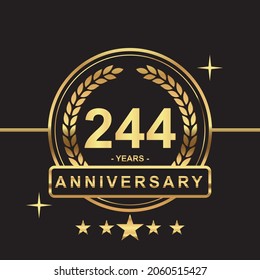 244 years anniversary golden color with circle ring and stars isolated on black background for anniversary celebration event luxury gold premium vector