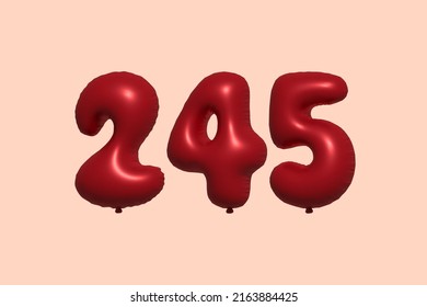 245 3d number balloon made of realistic metallic air balloon 3d rendering. 3D Red helium balloons for sale decoration Party Birthday, Celebrate anniversary, Wedding Holiday. Vector illustration