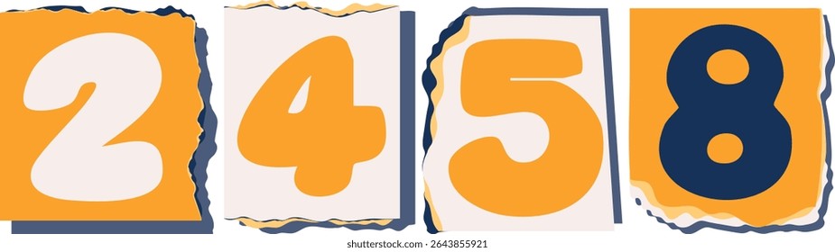2458 Retro torn paper number Design art
