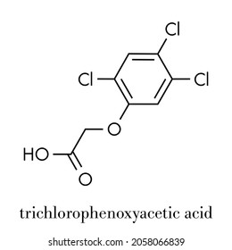 molécula herbicida de 2,4,5-triclorofenoxiacético (2,4,5-T). Ingrediente del Agente Naranja. Fórmula esquelética.