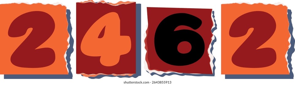 2462 Retro torn paper number Design art