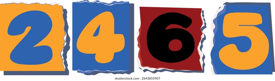 2465 Retro torn paper number Design art