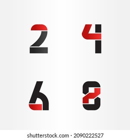 2468 numbers in Red and Black stencil Digit Vector Design EPS file format. 