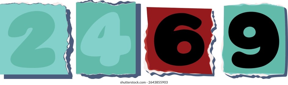 2469 Retro torn paper number Design art