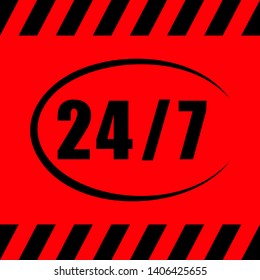 24/7 black on a red background, vector illustration for design.