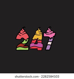 247 del alfabeto y número del vector del pastel