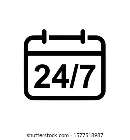 24/7 calendar icon flat style isolated on background. service time icon sign symbol for web site and app design.