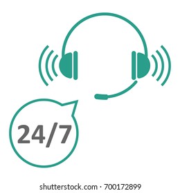 24/7 call center concept. Operator icon with 24 hours 7 days speech bubble. EPS10 vector illustration for business banner, web, app, call center service, technical support, template, print.