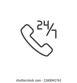 24/7 call center outline icon. linear style sign for mobile concept and web design. 24 hours 7 days customer service simple line vector icon. Symbol, logo illustration. Pixel perfect vector graphics