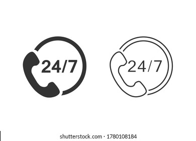 24/7 call center support vector line icon set