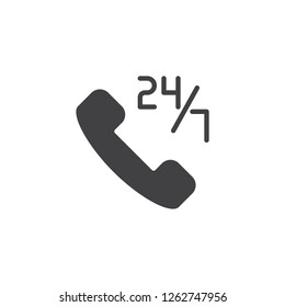 24/7 call center vector icon. filled flat sign for mobile concept and web design. 24 hours 7 days customer service simple solid icon. Symbol, logo illustration. Pixel perfect vector graphics