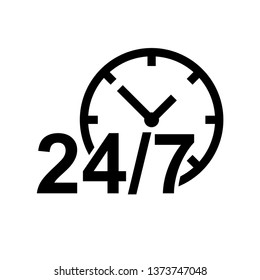24/7 clock icon flat vector illustration design isolated on white background