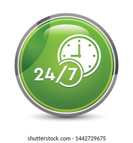 24/7 clock icon isolated on elegant green round button vector illustration