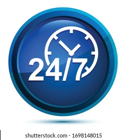 24/7 clock icon isolated on elegant blue round button illustration