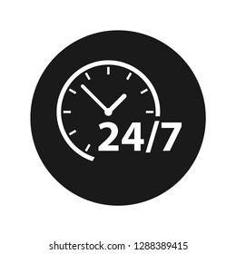 24/7 clock icon vector illustration design isolated on flat black round button