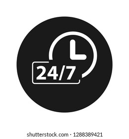 24/7 clock icon vector illustration design isolated on flat black round button