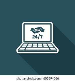 24/7 computer support - Vector flat icon