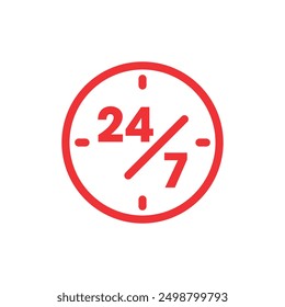 24-7 concept in red clock. 24-7 service logo