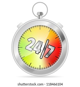 24/7 Concept with Timer icon, isolated on white, vector illustration