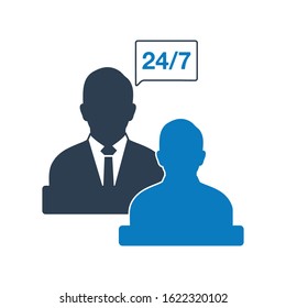 24/7 Customer care Icon. Flat style vector EPS.