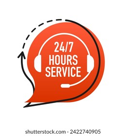 24-7 customer service and support. 24-7 open. Support service 24 hours a day and 7 days a week. Vector illustration