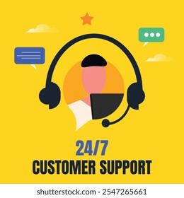 Asistencia al cliente 24-7. Asistencia al cliente disponible las 24 horas y los siete días de la semana Anuncio con una persona, auriculares. Nuestros servicios están disponibles durante veinticuatro horas y siete días a la semana Anuncio, correo. 