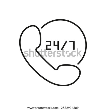 24-7 Customer Support Phone Line Icon. Time Assistance Outline Symbol. Editable Stroke. Isolated Vector Illustration.