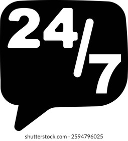 24-7 Customer Support,  Silhouette Icon with Speech Bubble. Time Assistance 24-7. Call Center or Customer 24 hour service icon