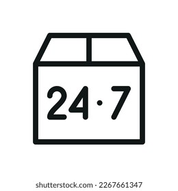 24-7 delivery isolated icon, round the clock parcel delivery vector symbol with editable stroke