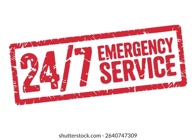 24-7 Emergency Service vector. 24-7 emergency service rubber stamp seal vector
