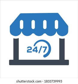 24/7 hour Open shop, store, icon on white background